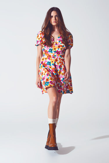 multicolored floral print short dress by q2