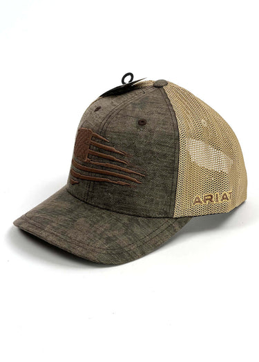 Flaggenbestickte Schirmmütze aus braunem Ölzeug von Ariat