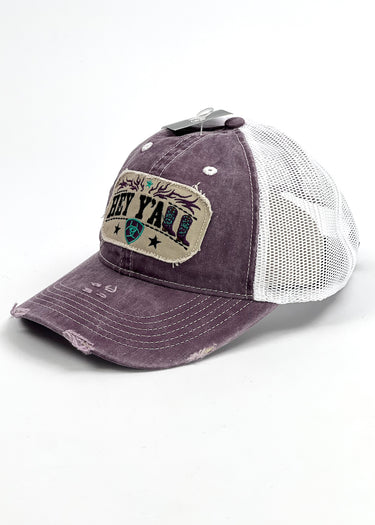 Hey Y'all Distressed Patch Dark Purple Visor Cap by Ariat