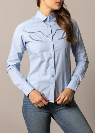 Camicia Donna Logo Horn in Light Blue di Kimes Ranch
