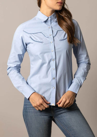 Women's Logo Horn Shirt in Light Blue by Kimes Ranch