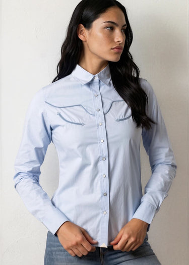 Camicia Donna Logo Horn in Light Blue di Kimes Ranch