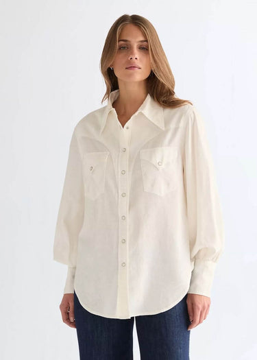 Women's Relaxed Exaggerated Western Shirt in Worn White by Wrangler