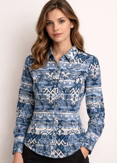 Worn Women's Western Blue Shirt by Rock & Roll Denim