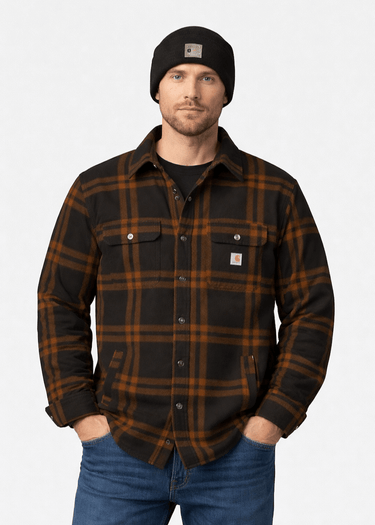 Veste portée Hommes Carhartt 106354 Flanelle Sherpa Noir