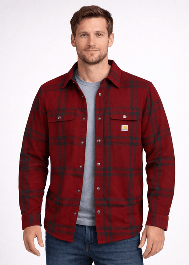 Worn Carhartt Men's Jacket 106354 Flannel Sherpa Crabapple