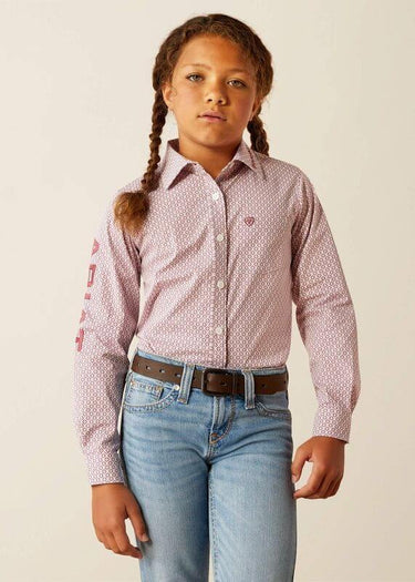 Camicia Western bambina Team Kirby in Finleigh Geo Print in Rose Wine di Ariat