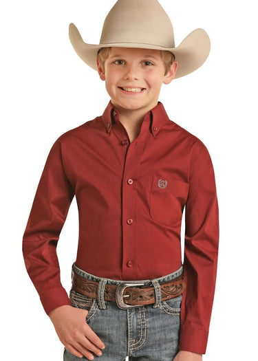Chemise western stretch solide pour garçon en écarlate par Panhandle