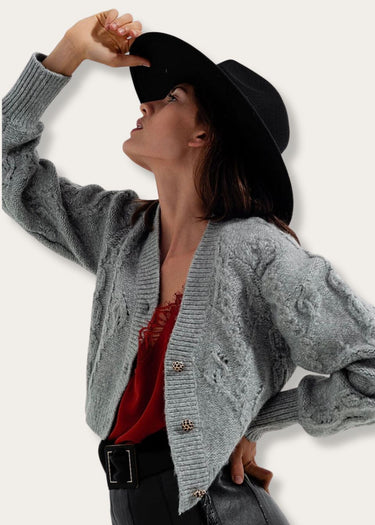 gray buttoned cardigan by Q2