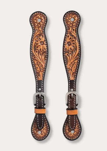 Women's Tooled Floral Basketweave Spur Straps by Turquoise Cross