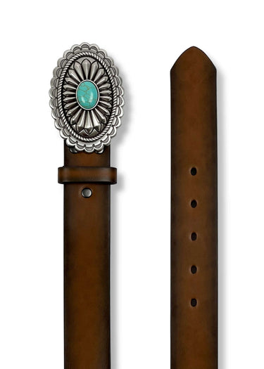 Women's Brown Leather Belt with Turquoise Buckle by Ariat