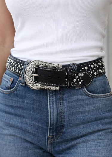 Worn Women's Western Belt in Black with Rhinestones by Ariat