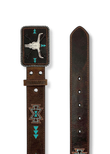 Ceinture western Cow Skull Southwest Arrow pour femme en marron foncé par Ariat