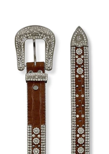 Ceinture western Femme Cristaux Argent Clous Gator Marron par Angel Ranch