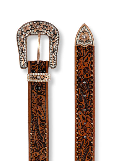 Ceinture western cloutée à fleurs pour femme en marron par Angel Ranch