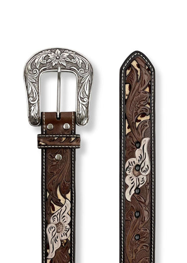 Ceinture western de Nocona pour femmes, avec sous-couche en léopard et fleurs percées, de couleur marron