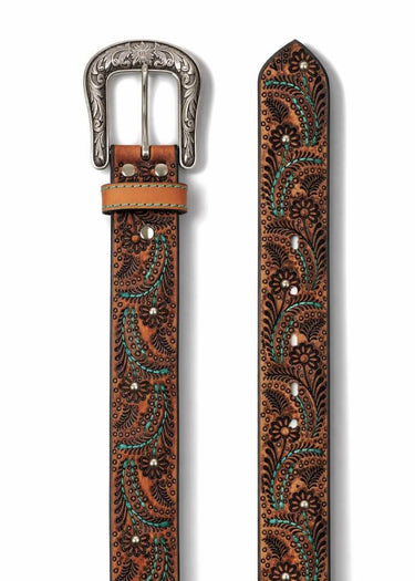 Women's Paisley Western Belt with Turquoise Stitching by Nocona