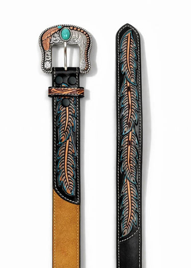 Women's Ruffout Western Belt with Conchos Turquoise by Nocona