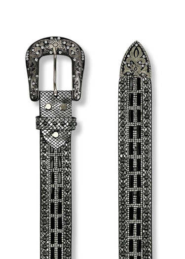 Ceinture western en lézard noir clouté pour femmes par Nocona