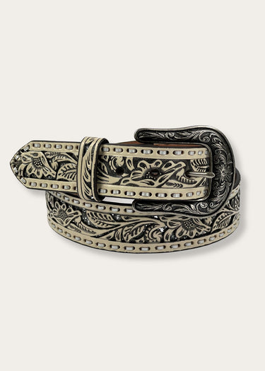 Weißer Westerngürtel von Ariat mit silberner Glitzerunterfütterung