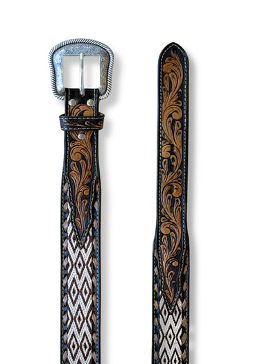 Men's Diamond Embroidered Western Belt in Brown by Nocona