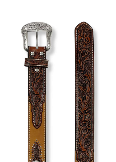 Men's Floral Embroidered Western Belt in Brown by Nocona