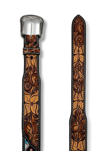 Ceinture occidentale pour hommes, fleurie et brodée de motifs du sud-ouest, avec incrustation en 3D