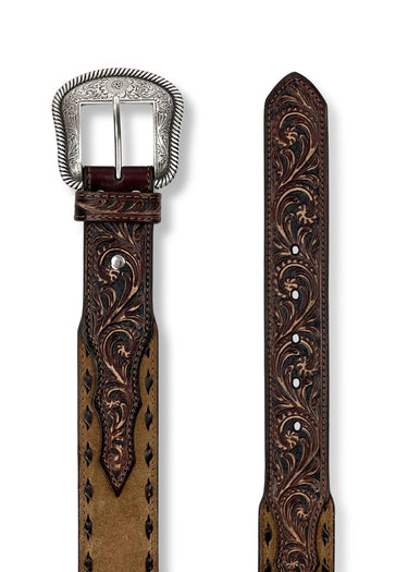 Men's Roughout Buck Lacing Tan Western Belt by Nocona