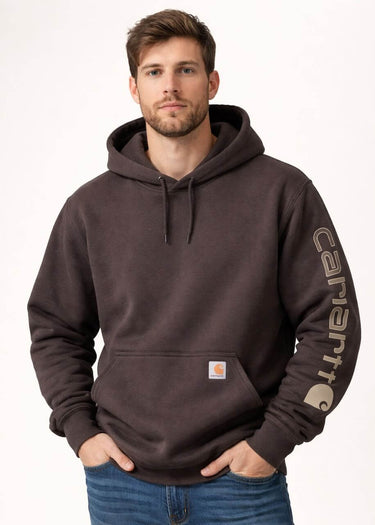 Sweat à capuche usé avec logo sur la manche en sépia foncé | Carhartt