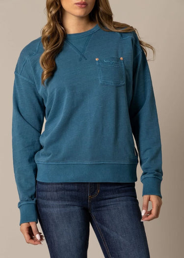 Felpa donna Gina Western Crew in mid blue by Kimes Ranch