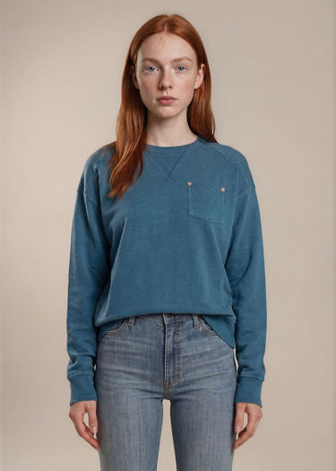 Felpa donna Gina Western Crew in mid blue by Kimes Ranch