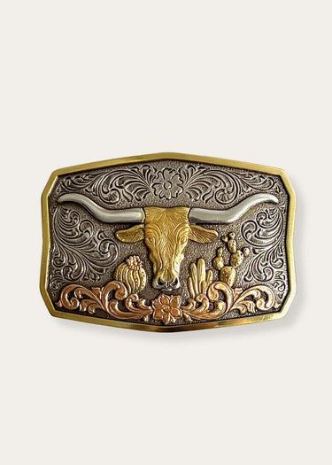 Antique Longhorn Buckle with Floral Details by Nocona