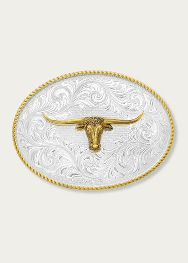 Montana Silversmith Classic Two Tone Cowboy Schnalle mit Longhorn