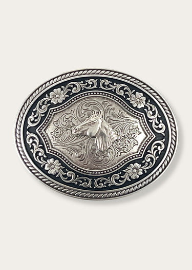 Fibbia Cowboy Horse Head Antique Silver by Nocona