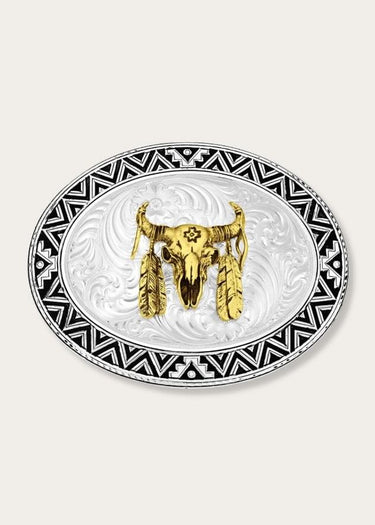 Fibbia Dancing Compass Buffalo Skull Western by Montana Silversmith
