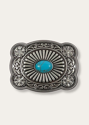 Buckle with Turquoise Stone and Scrolling Motif by Blazin Roxx