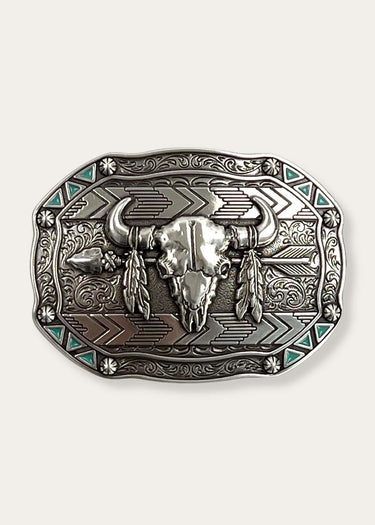 Rectangular Arrow Skull Feather buckle from Nocona
