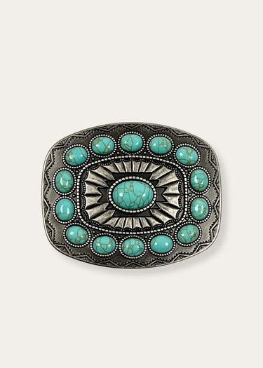 Southwest Rectangular Buckle with Turquoise Stones by Blazin Roxx
