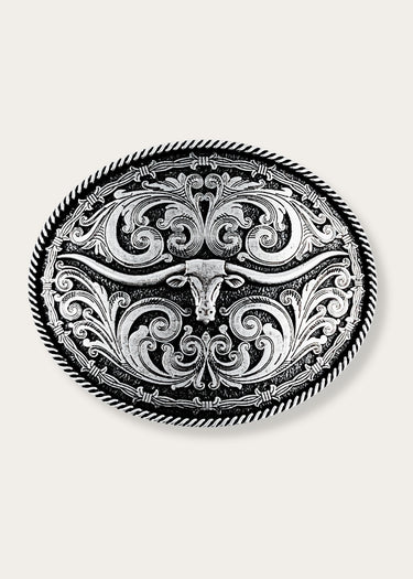 Fibbia Rope and Barbed Wire Longhorn Classic Impressions Attitude di Montana Silversmith