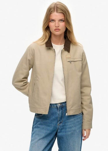 Veste Ranch matelassée à col en velours pour femme en Humus Beige par Superdry