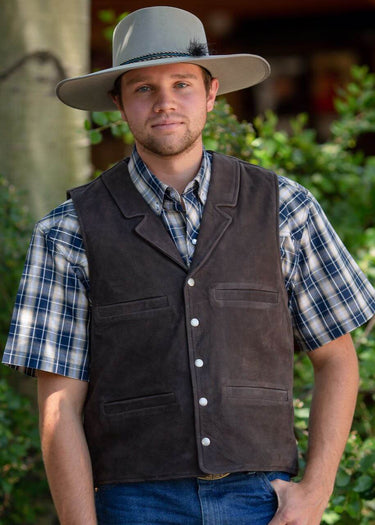 Gilet en cuir de buffle pour homme, couleur chocolat, Wyoming Traders