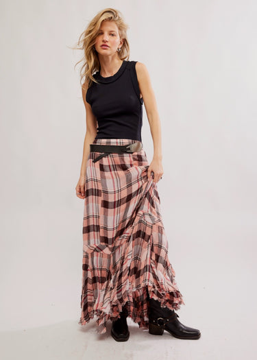 Falda larga a cuadros burdeos de Free People