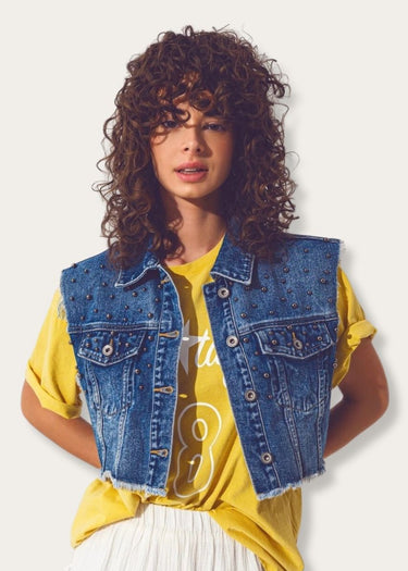 gilet en denim clouté pour femmes par Q2