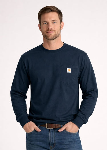 Hommes Carhartt Dearborn Loose Sleeve Sweater with Pocket navy worn