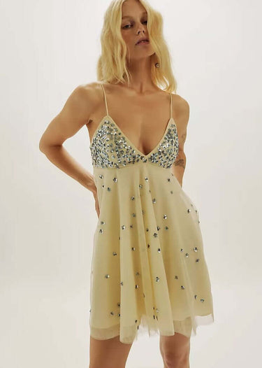 Mini Vestido Noel Shine en Blanco Hueso de Free People