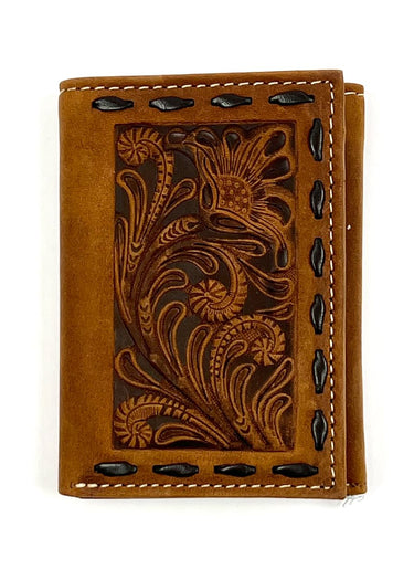 Floral Embossed Chocolate Buck Lacing Brown Wallets by Nocona