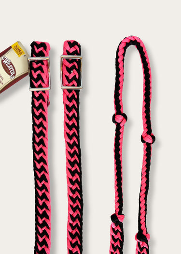 Weaver Leder Rosa/Schwarz Nylon Barrel Zügel