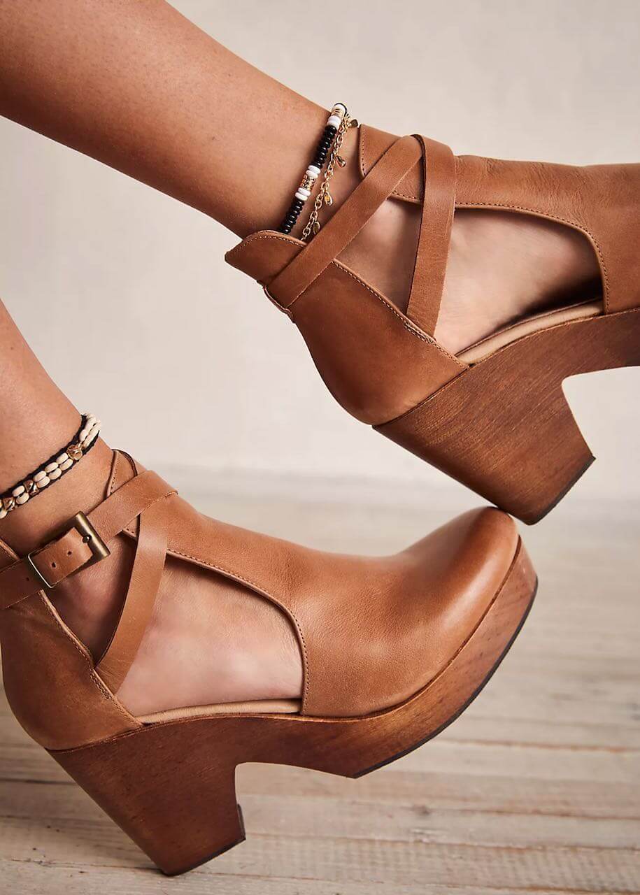 Free People Cedar Leather Clogs Leather and Wood Boots