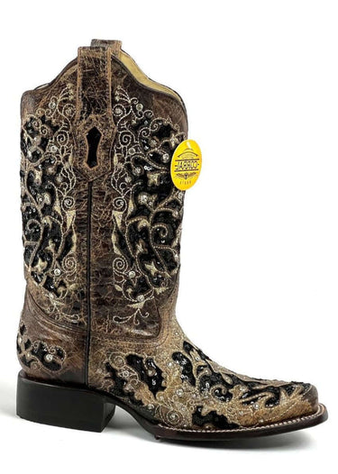 Vue de côté de l'intérieur des bottes western pour femmes modèle a3648 de Corral