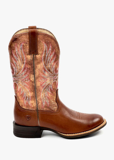 Exterior Side Cowboy Boots Women's Ranahan in Sienna Suddle|Rusty Red by Ariat